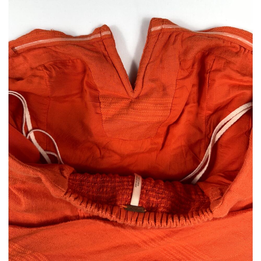 Free People Size 4 Some Nights Mini Wrap Dress Orange Linen Cotton Blend party - Picture 6 of 11